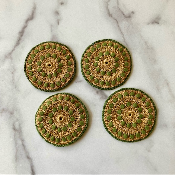 (2/2) Vintage Belgian Set 4 Crochet Knit Coasters - Picture 2 of 4